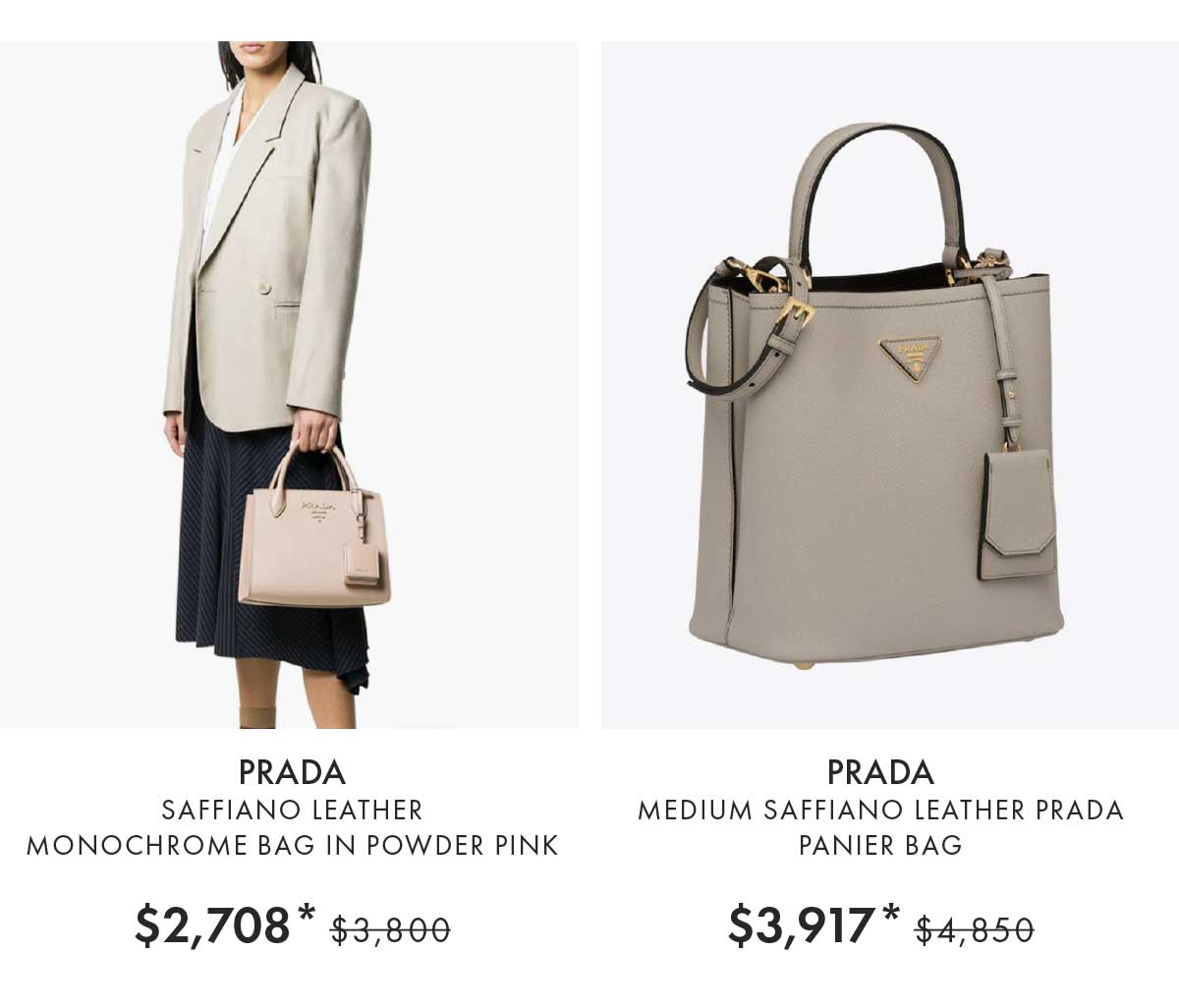 Powder Prada Monochrome Medium Saffiano Bag