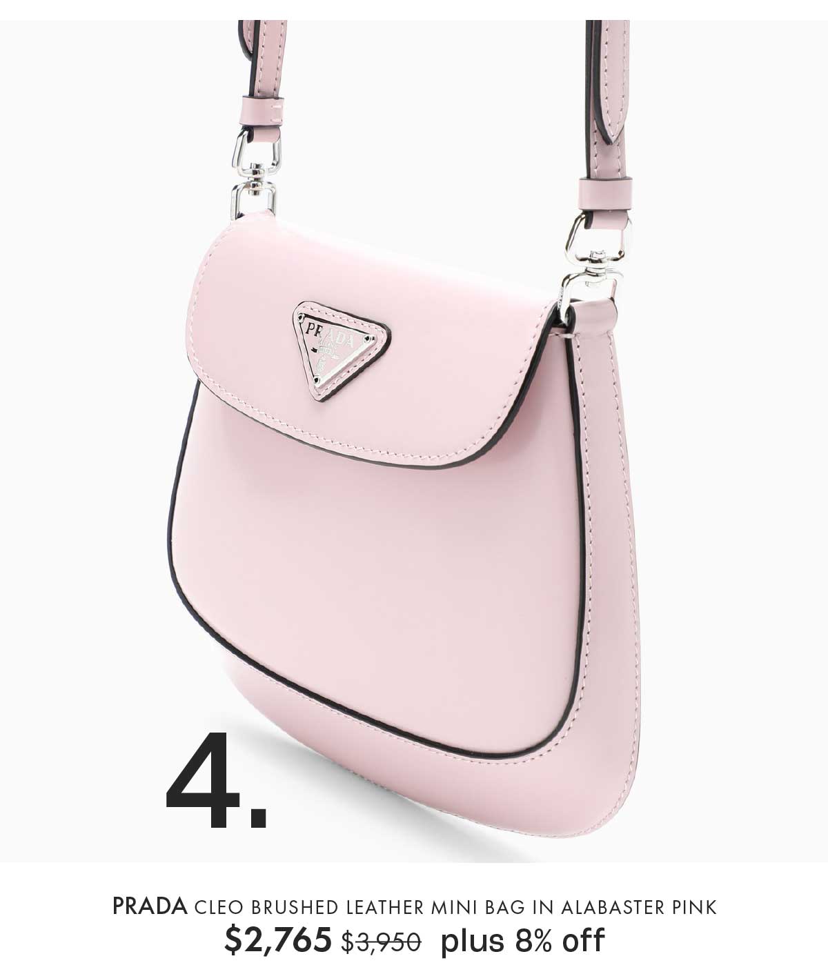 Prada Cleo Brushed Leather Mini Bag In Alabaster Pink