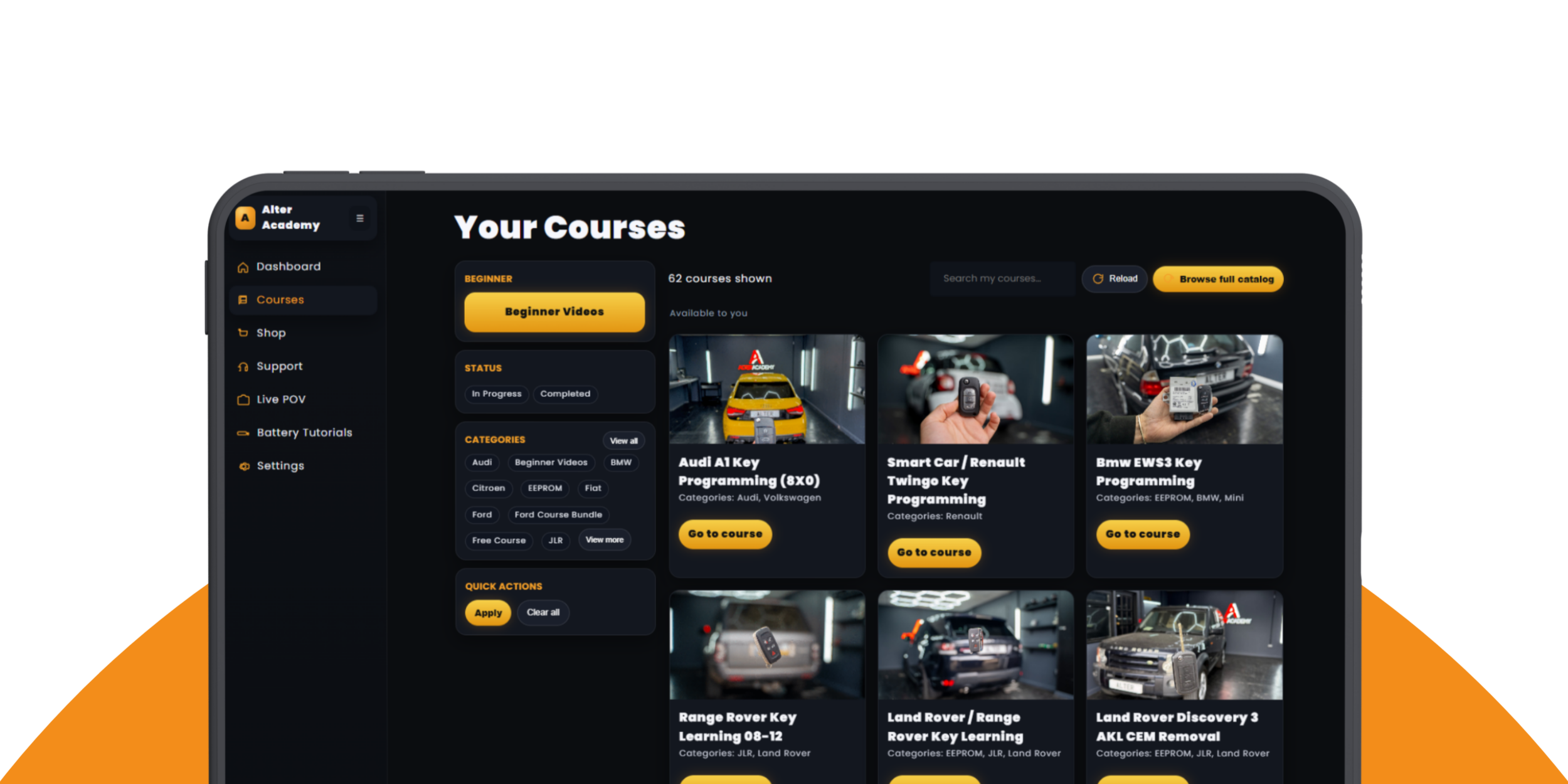 Alter Academy dashboard on desktop and mobile