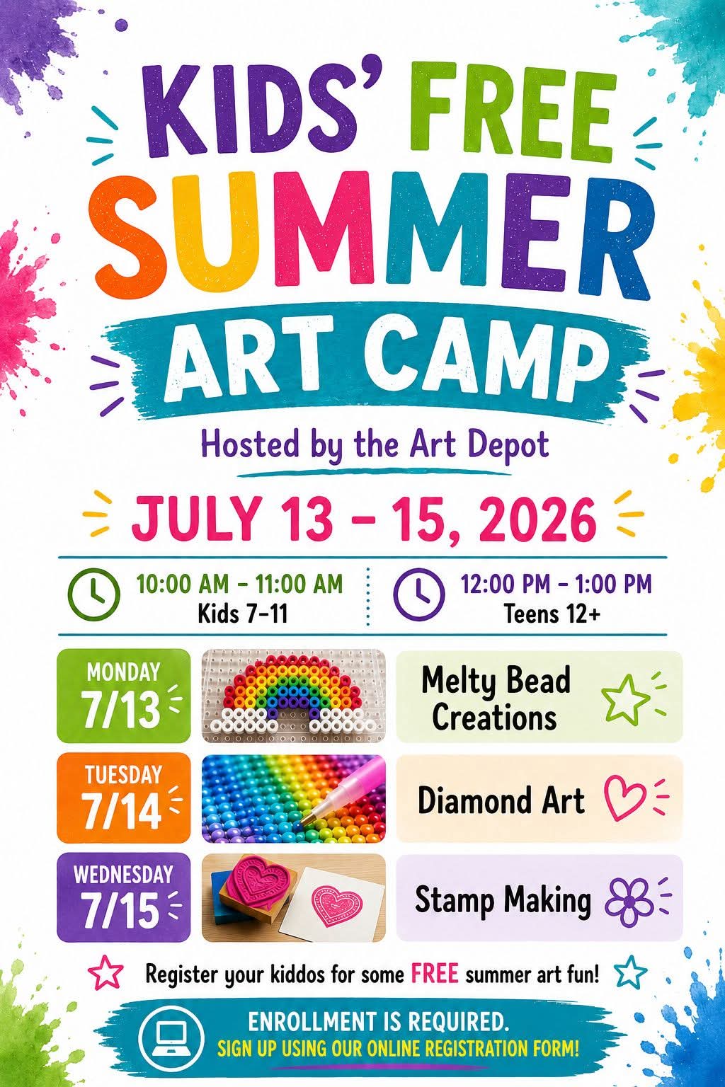 Kids Free Summer Art Camp flyer
