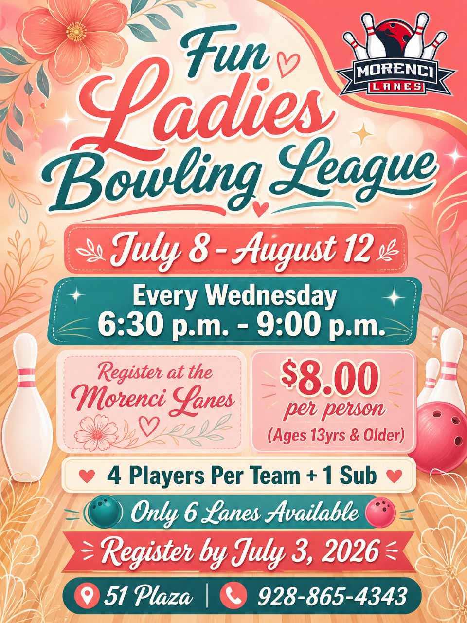 Morenci Lanes Ladies Bowling League flyer