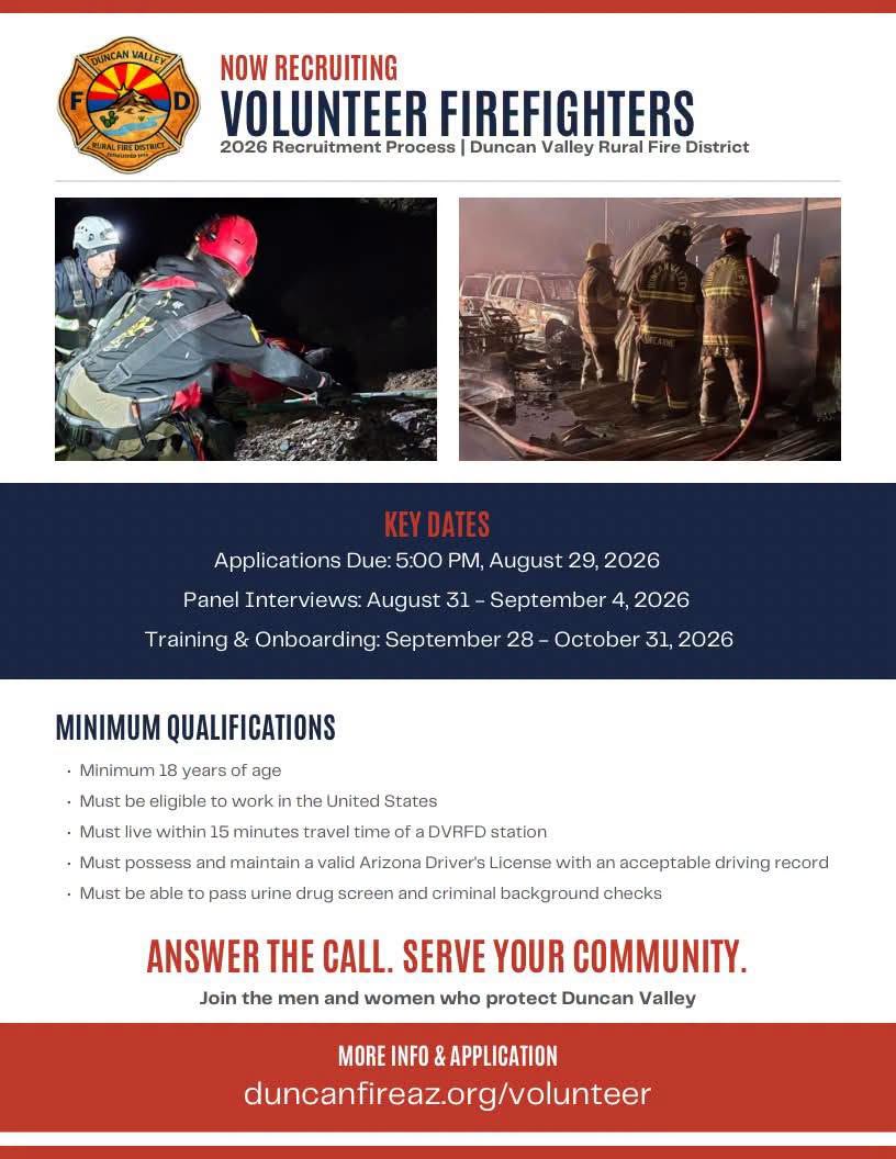 Duncan Valley Fire volunteer recruitment flyer