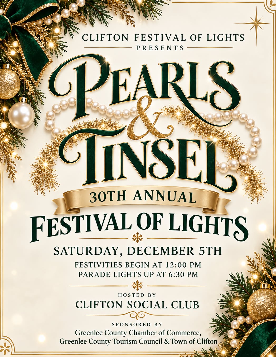 Pearls & Tinsel - 30th Annual Festival of Lights flyer