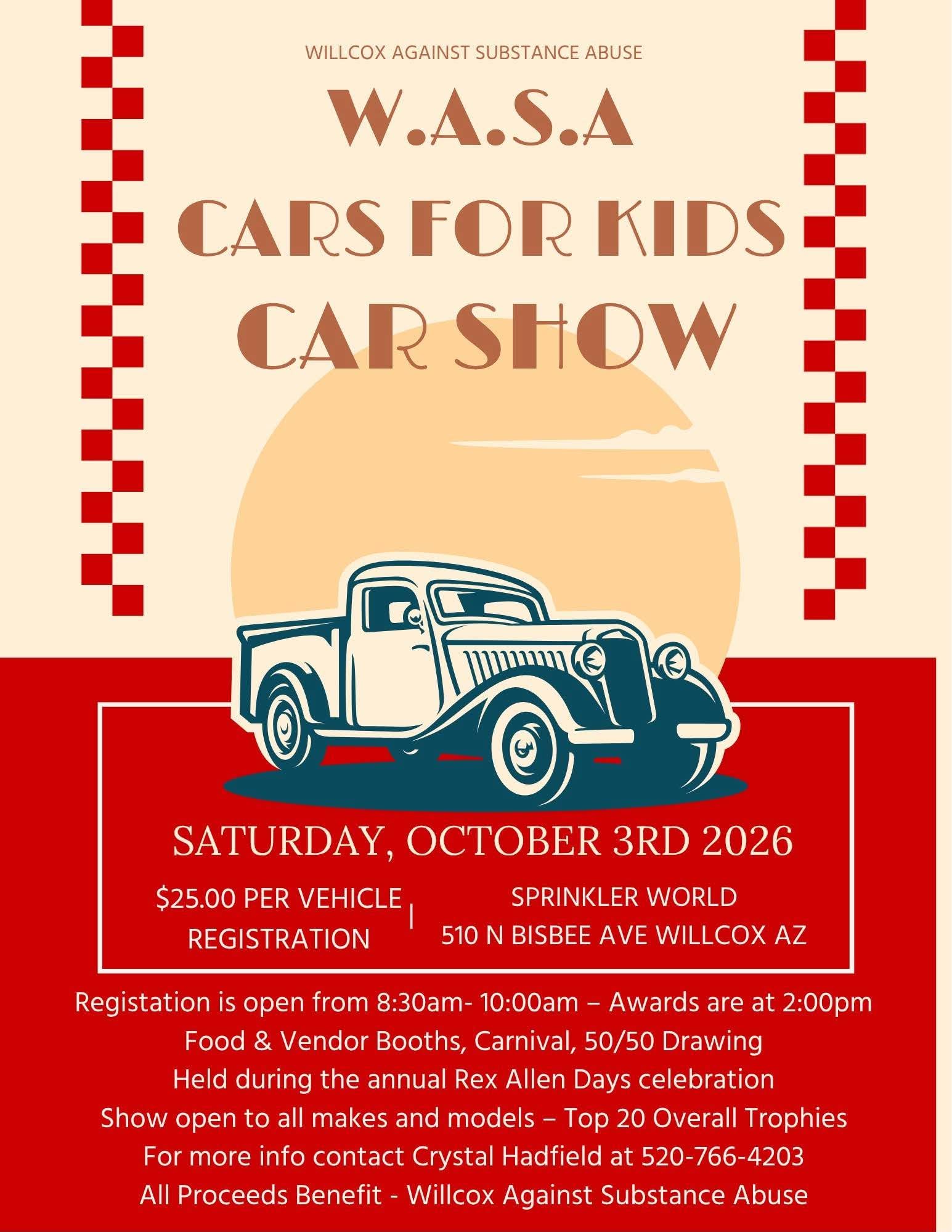 W.A.S.A. Cars for Kids Car Show flyer