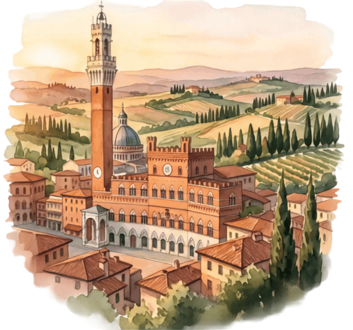 Siena, illustrazione ad acquerello
