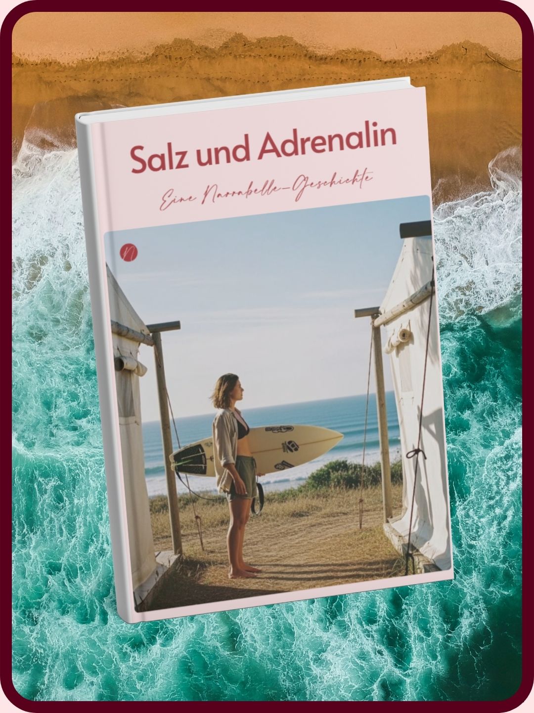 Bild eines kostenlosen E-Books. Auf dem Cover ist eine Frau am Strand mit einem Surfbrett in der Hand zu sehen.