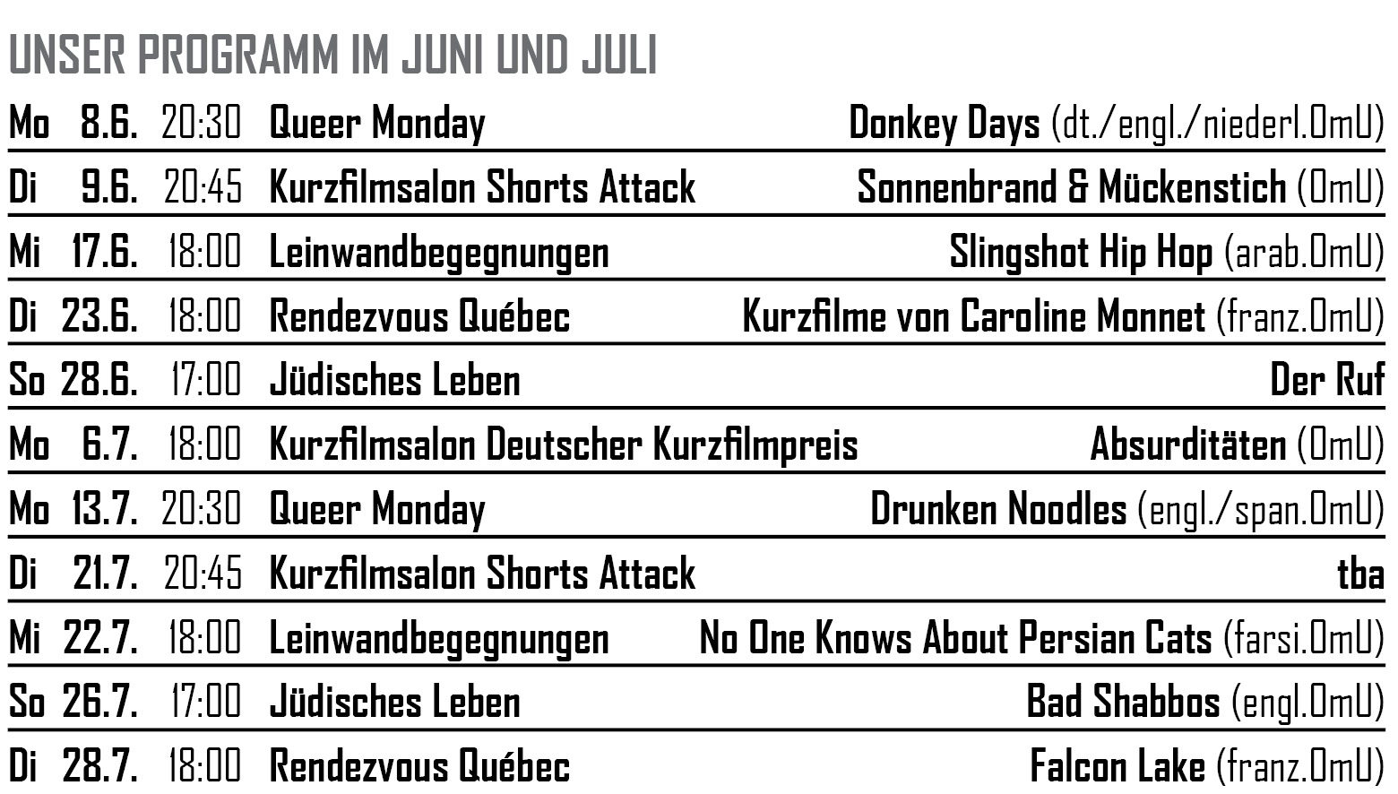 Termine Juni und Juli