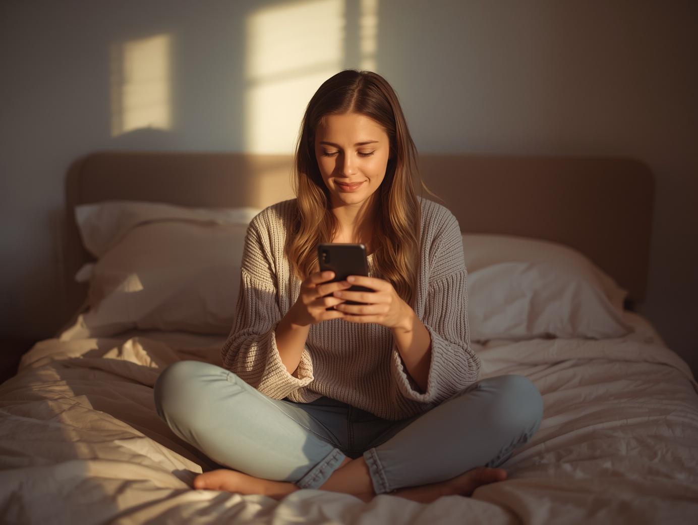 Woman at home on her phone booking a VitaLink women's health telehealth visit — UTI, BV, yeast infection, birth control online