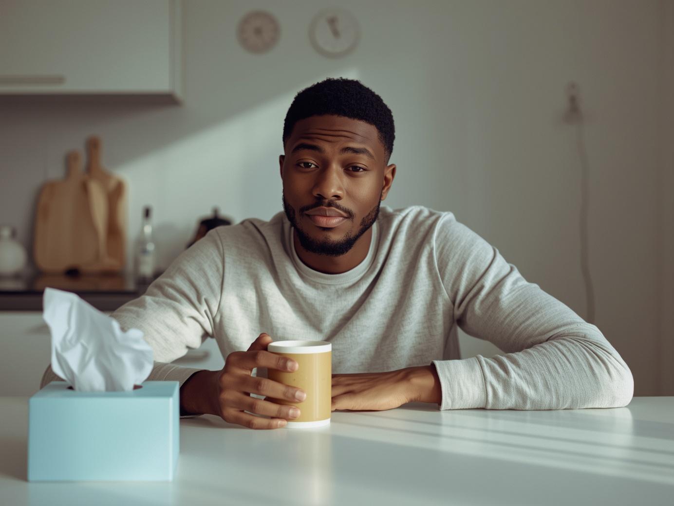 Patient at home managing illness — VitaLink urgent care telehealth for cold, flu, UTI, sinus infections, ear infections