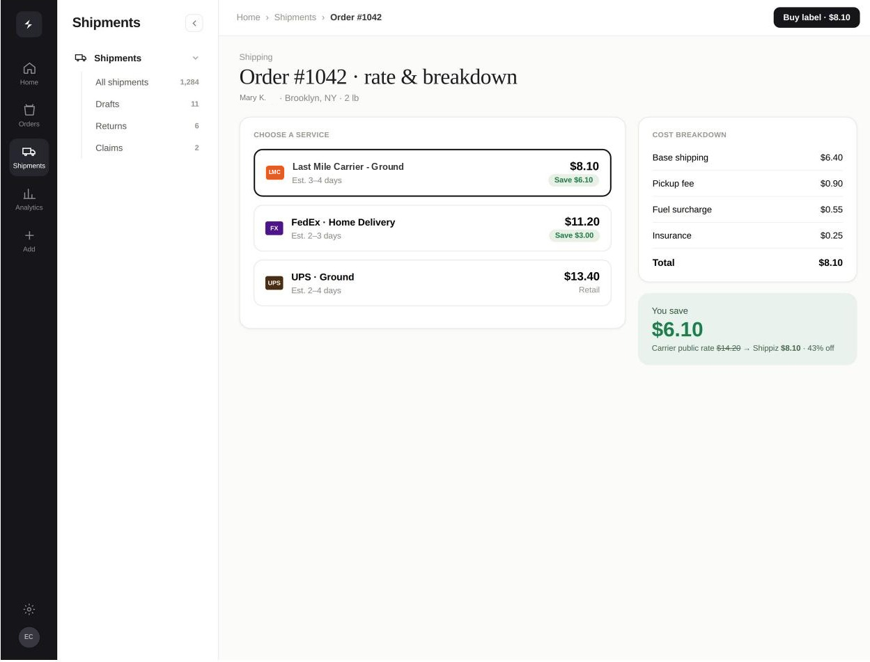 Rate and Cost Breakdown