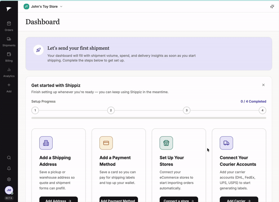 Shipping Setup walkthrough