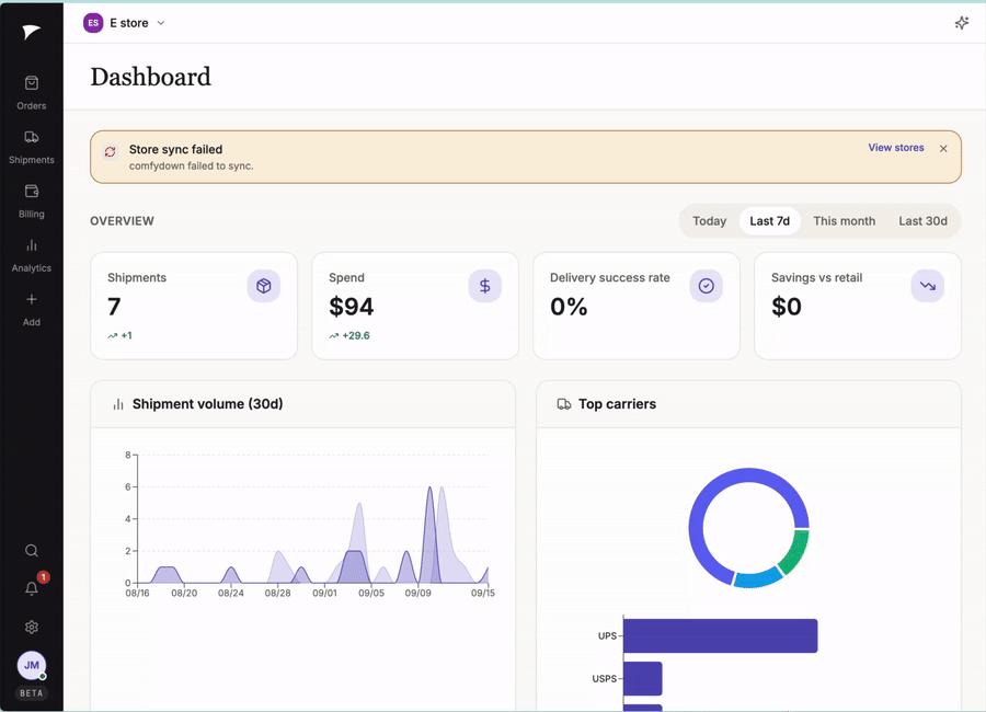 Demo of turning on email shipping notifications in Shippiz