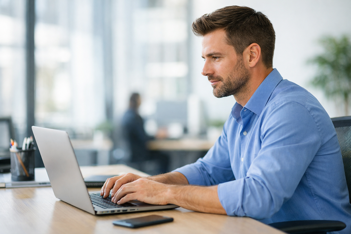 Professional using laptop