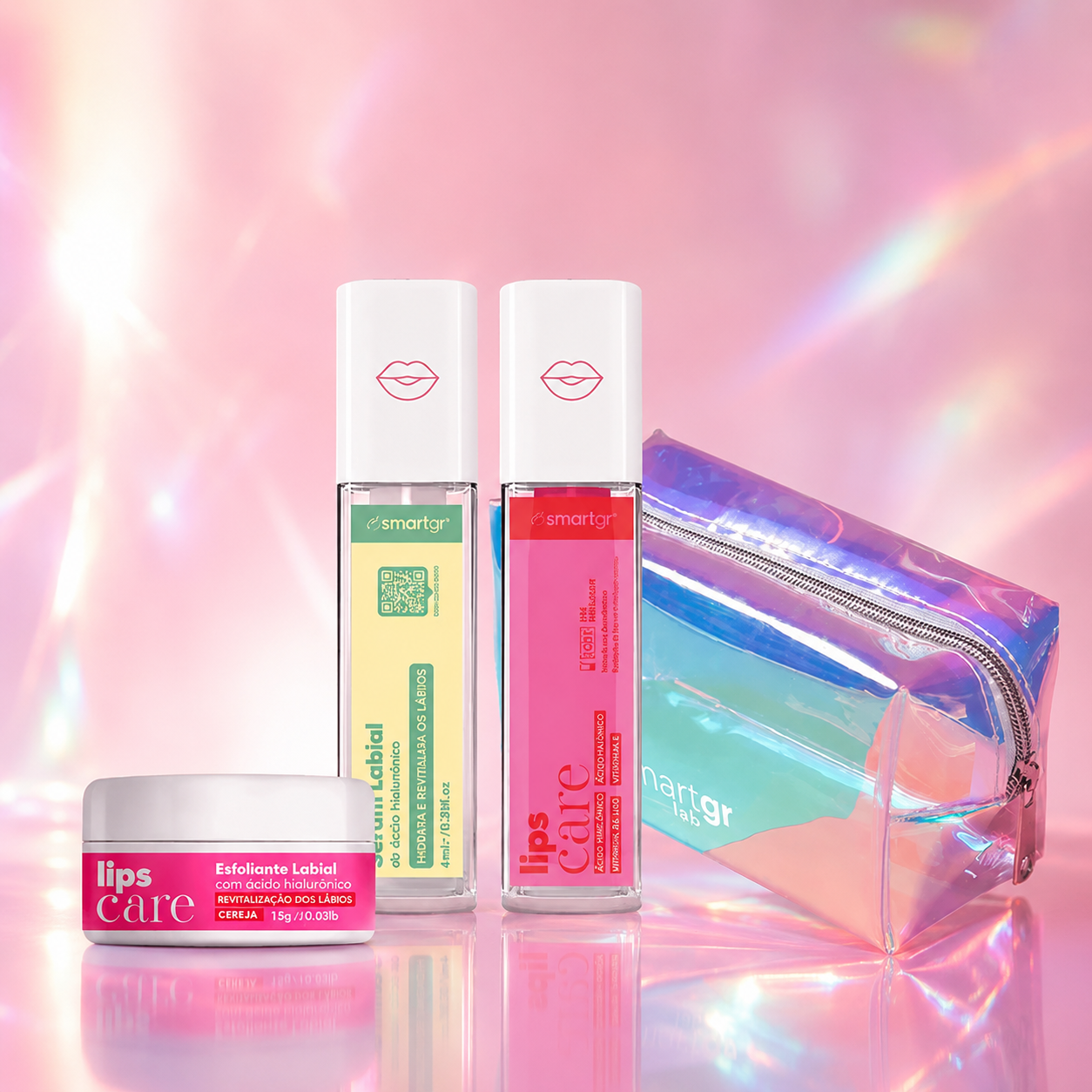 Smart Kit Lips Care com esfoliante, sérum, gloss e necessaire