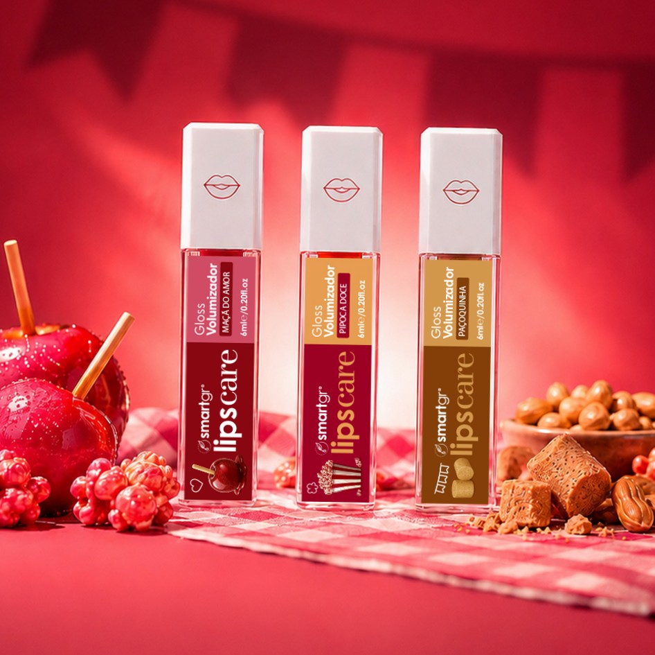 Smart Kit Lips Care Plump Gloss Festa Junina com três glosses