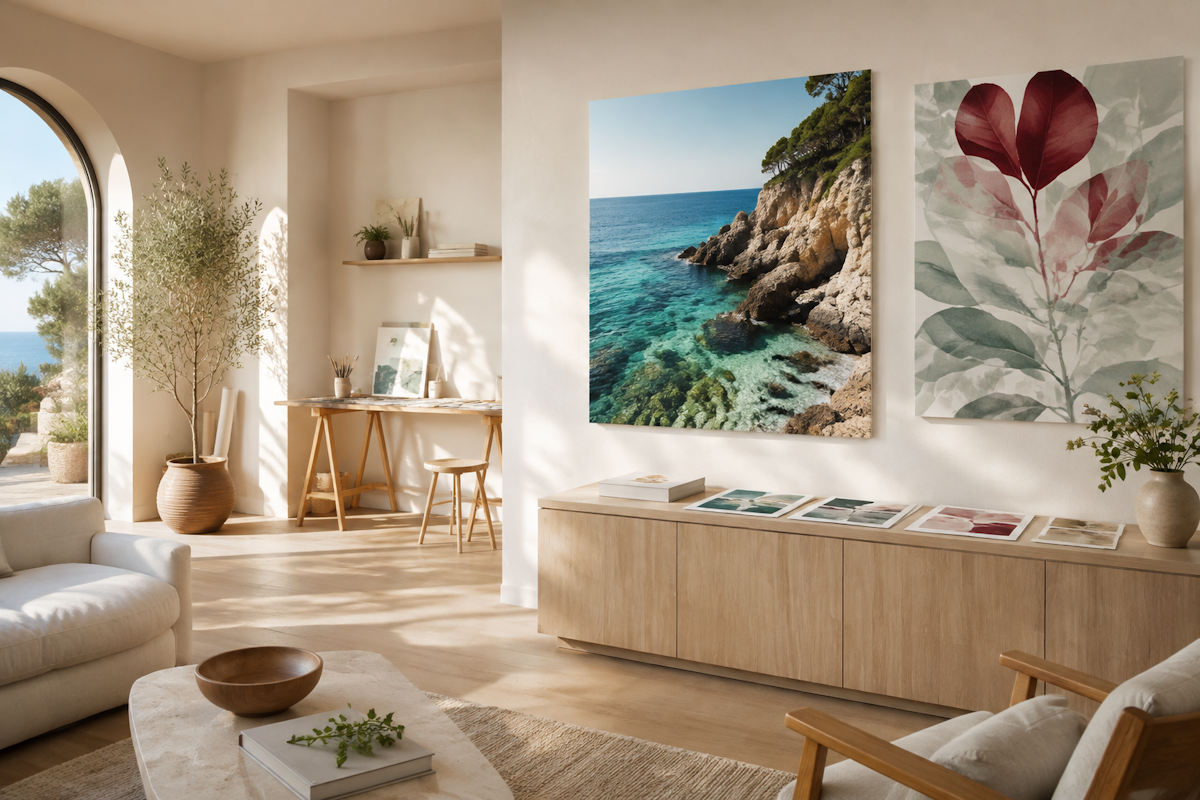 Heller Wohnraum mit Fine Art Prints