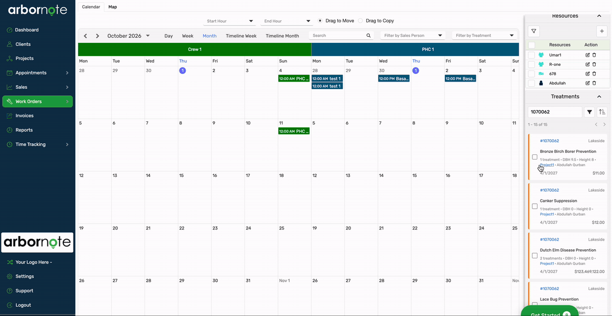 PHC Scheduler calendar in ArborNote