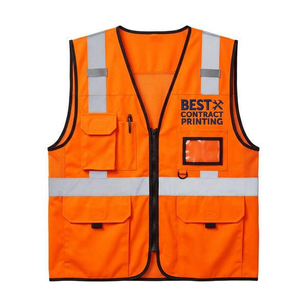 Worker wearing an embroidered hi-vis vest — replace with your own product photo