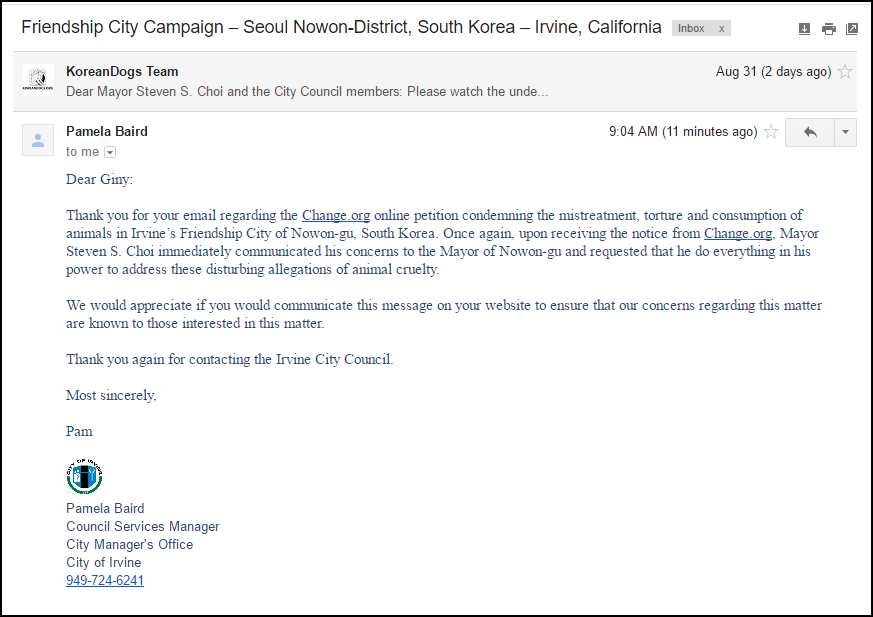  Irvine City does it again – immediate response sent to Seoul’s Nowon District