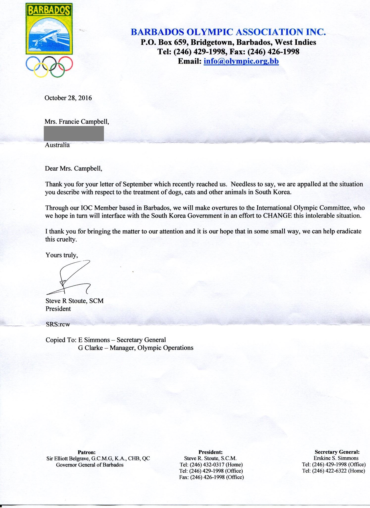  Barbados Olympic Association speaks out against cruelty! And we sincerely thank them!