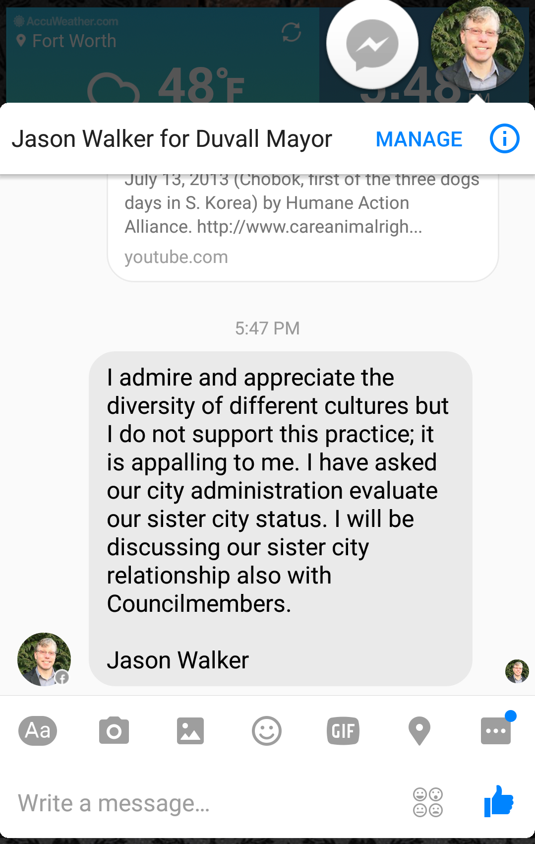 Councilman Jason Walker of Duvall responds to call to action against the dog meat trade