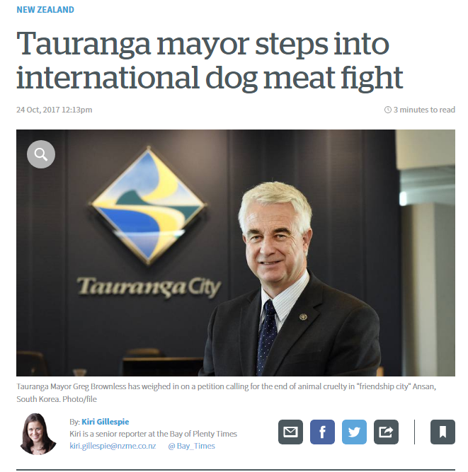 Tauranga mayor steps into international dog meat fight
