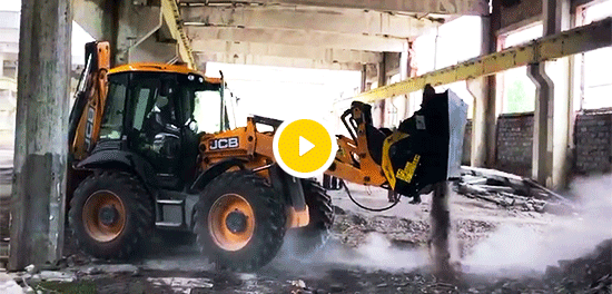 Recycling reinforced concrete with a JCB  4CX.