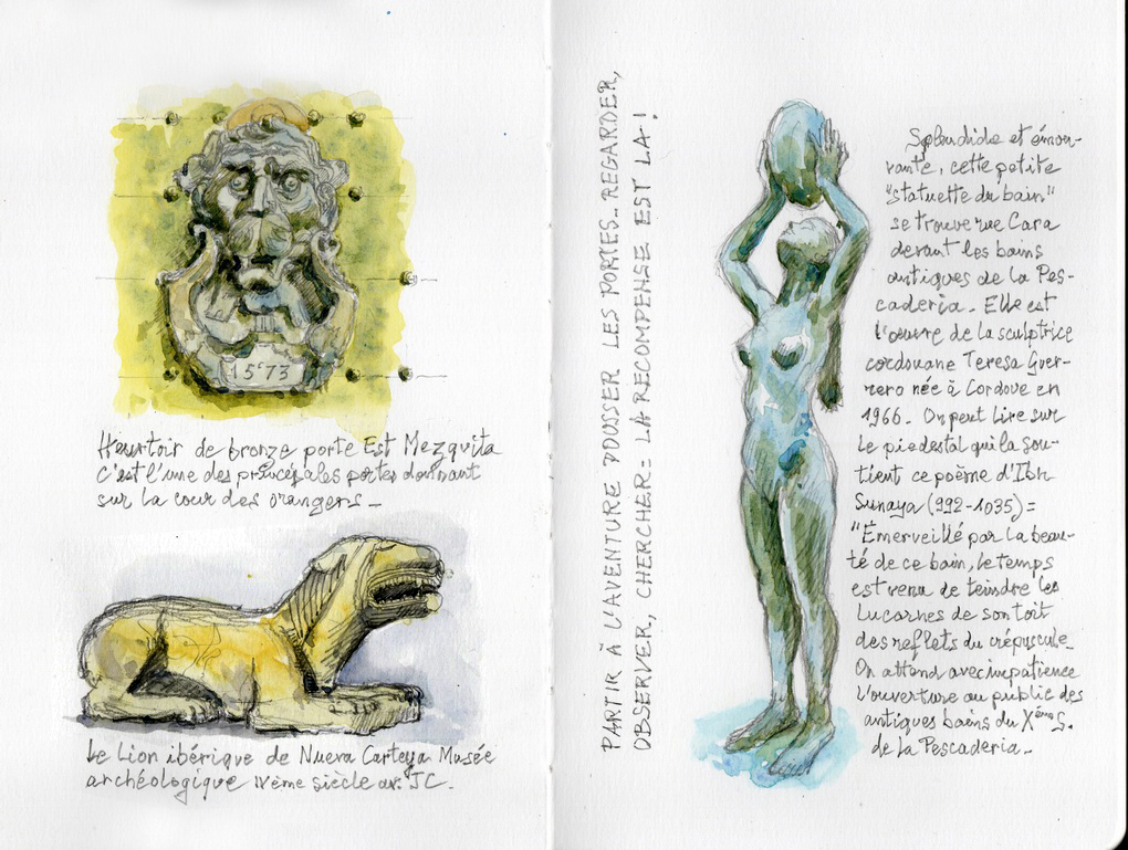 Une double page sur Cordoue (à l'étude en ce moment dans les visioateliers) extraite du carnet d'Andalousie d'Alain MARC Extrait du carnet d'Andalousie d'Alain MARC, à retrouver dans la vidéo de l'article.