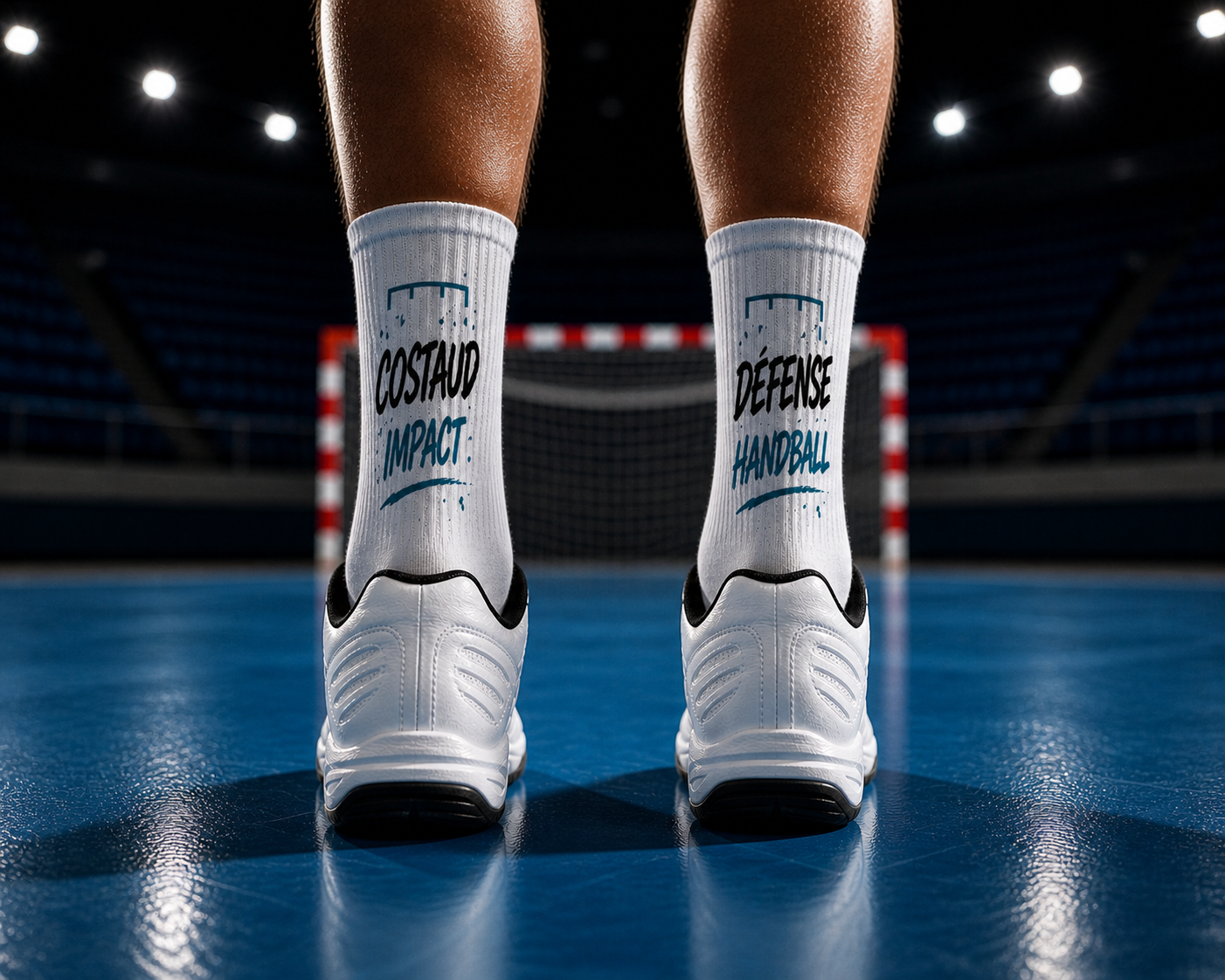Chaussettes Costaud Impact portées sur terrain de handball