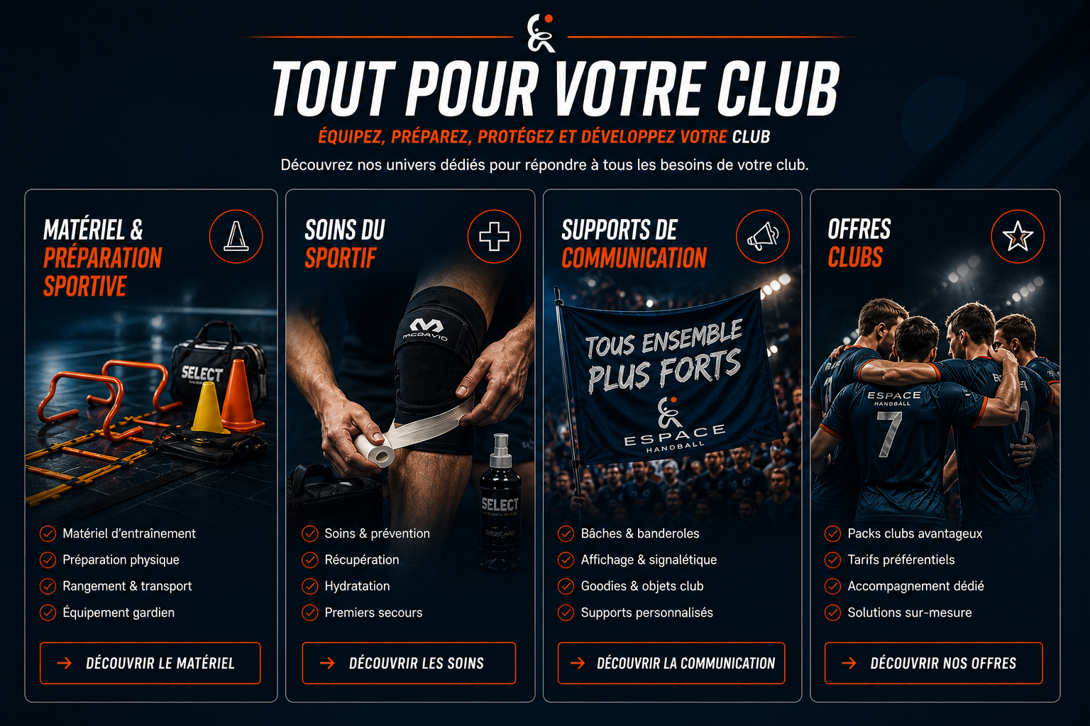 Matériel, soins, communication et offres clubs Espace Handball
