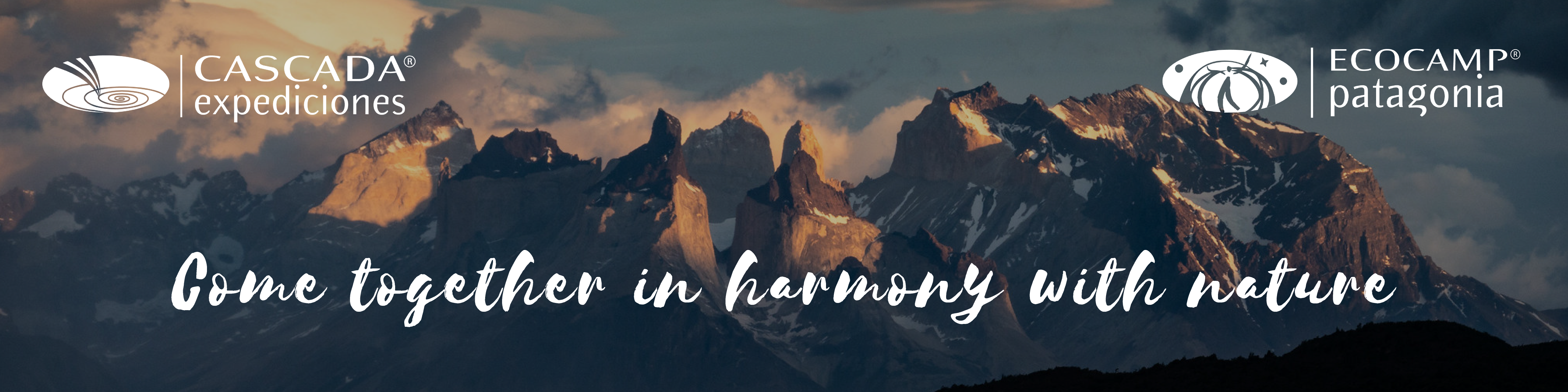 EcoCamp tagline with a background of the Paine Massif