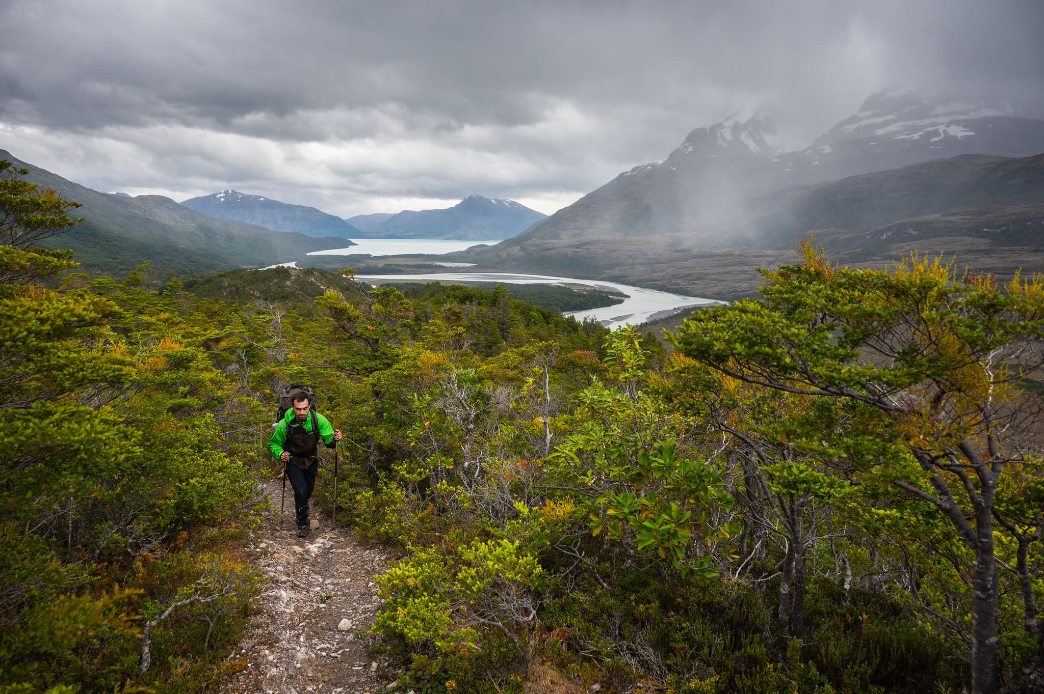 Tent near Lake Brush with Paine Massif in the background