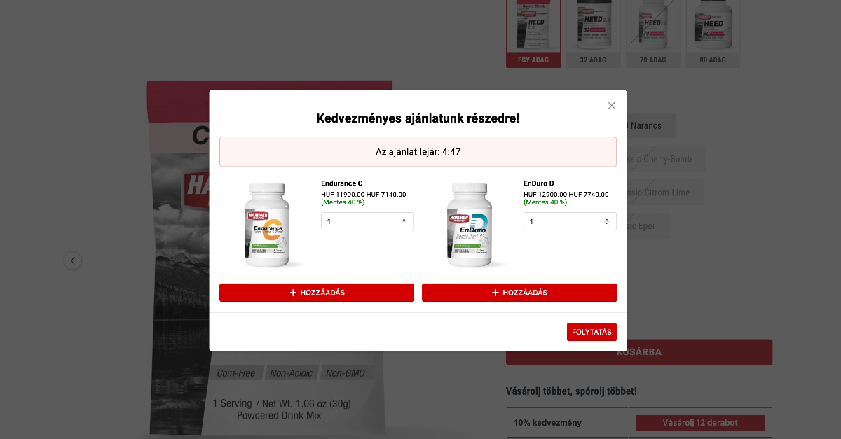 Felugró, időzített akciós ajánlat a kosárban