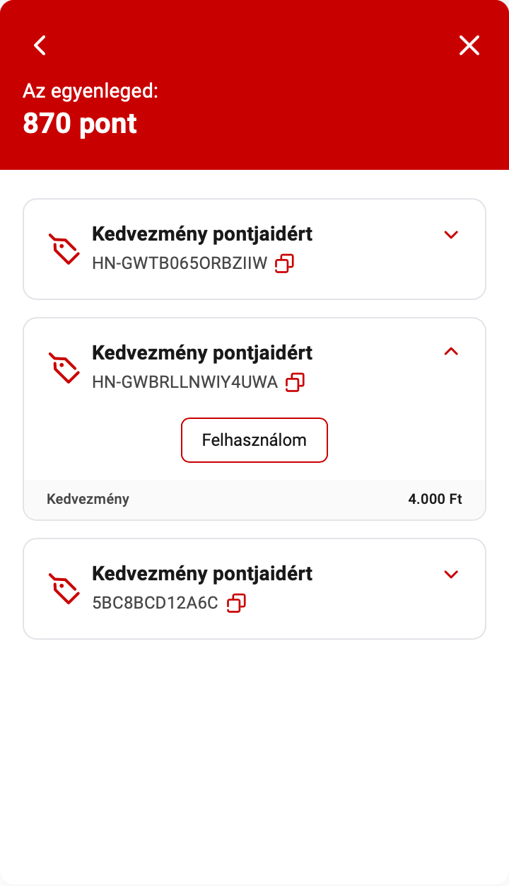Létrehozott kuponok listája és felhasználása
