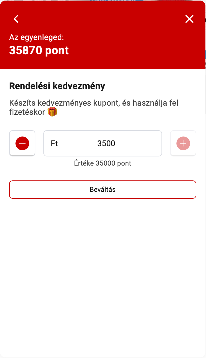 Példa: 35000 pont beváltása 3500 Ft kuponra