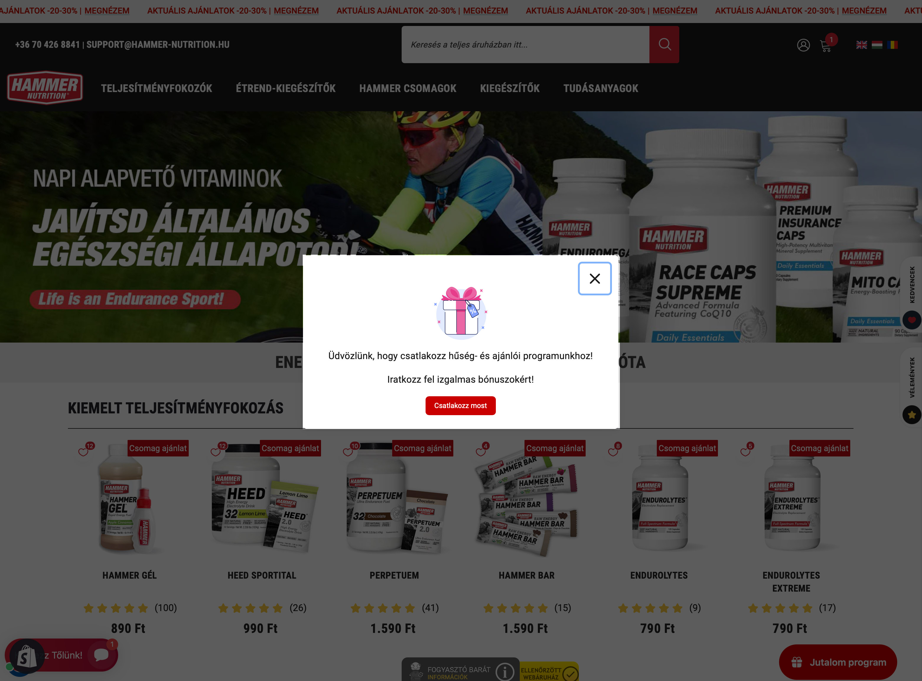 Üdvözlő és regisztrációs popup az ajánlói linken