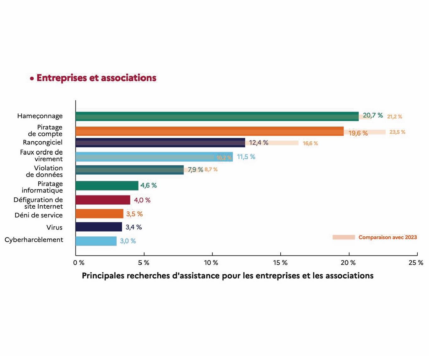 Quelles sont les cybermalveillances les plus fréquentes pour les publics professionnels en 2024 ?