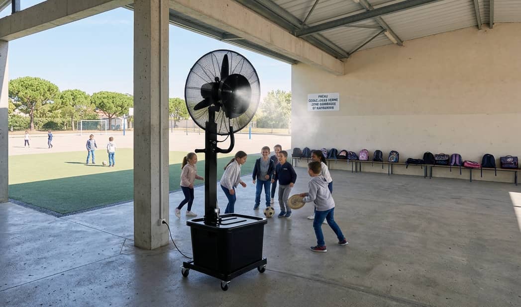 Ventilateur-brumisateur en salle de classe