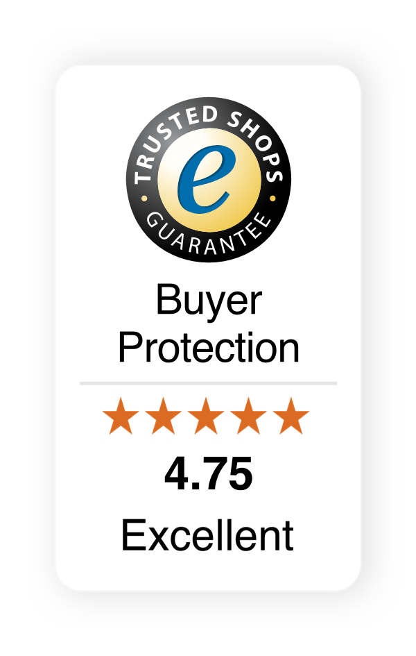 Trusted Shops Trustmark with Buyer Protection and 4.84 rating, Excellent