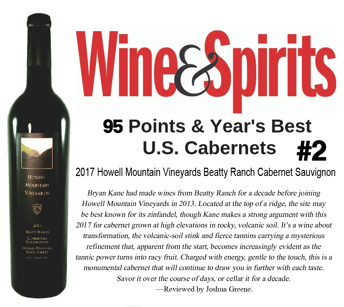 Wine & Sprits Magazine's #2 US Cabernet of the Year