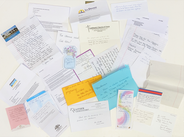 Letters included with Donations from Around the World.