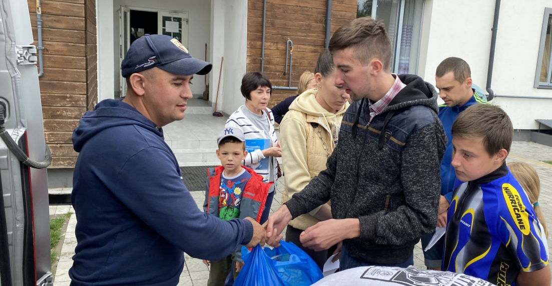 Handing out supplies in Ukraine