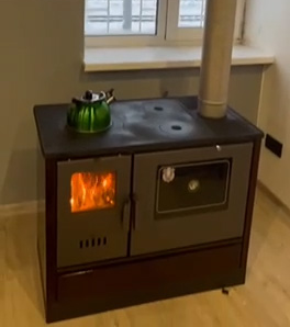 A purchased wood burning stove.