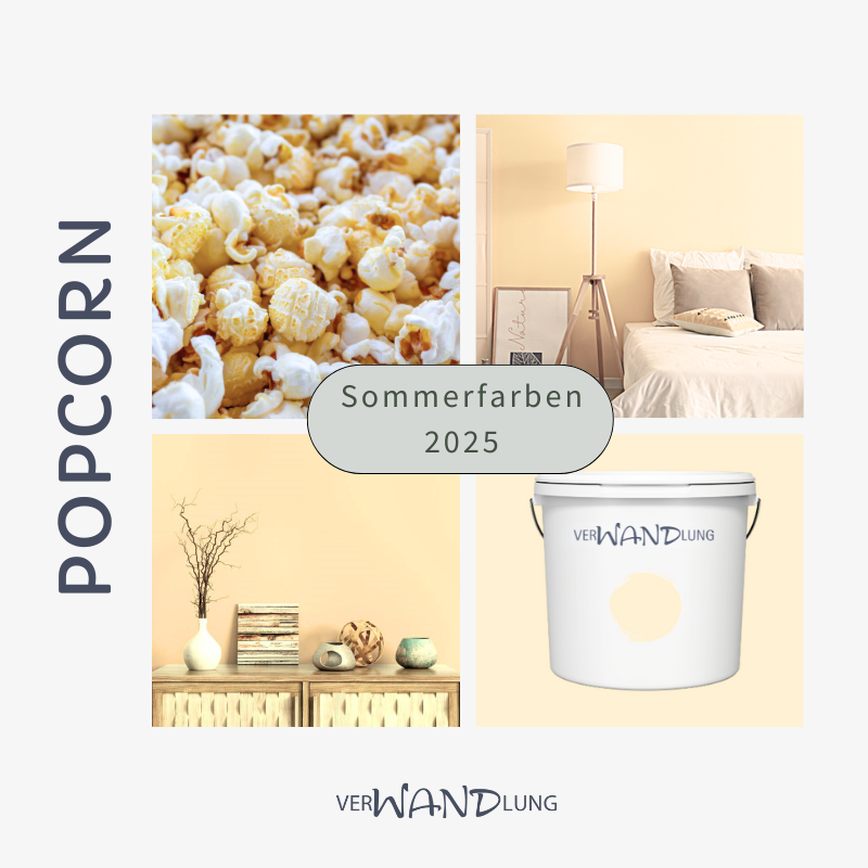 Moodboard Popcorn als Wandfarbe. Lebensfroh und freundlich
