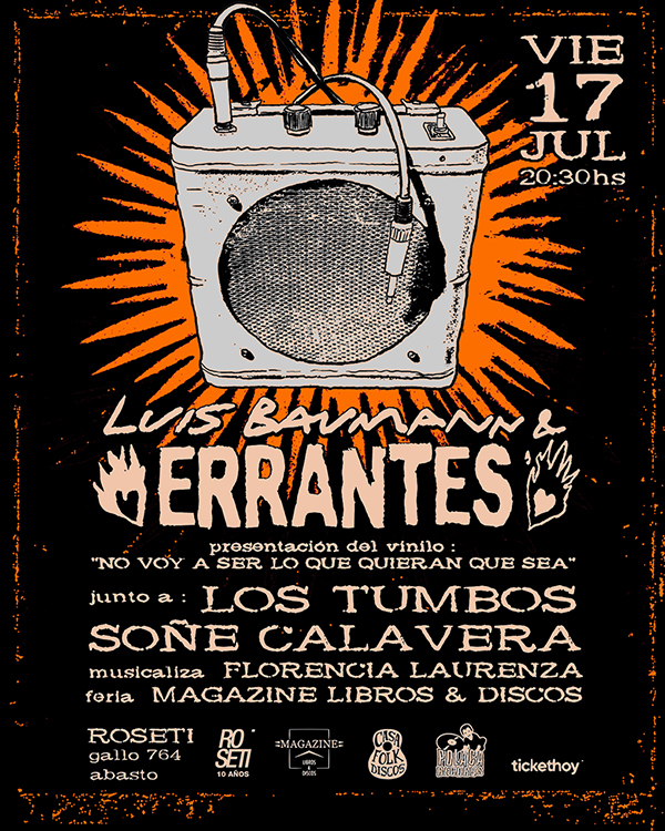 Flyer Luis Baumann & Errantes presentan vinilo en Roseti