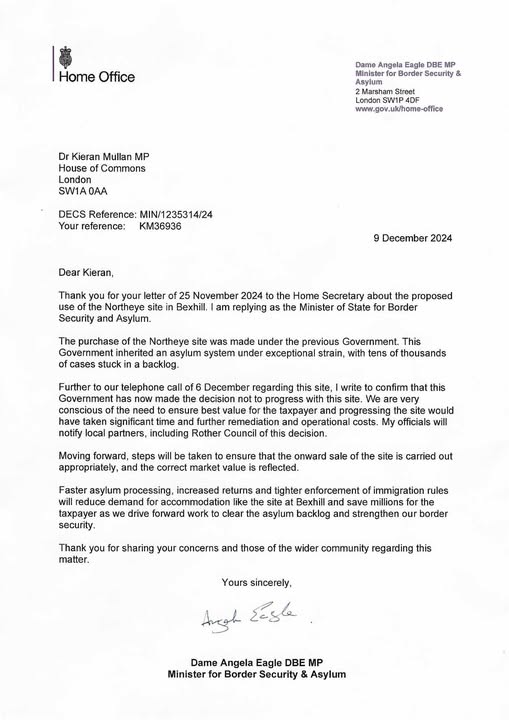 Northeye Letter from the Minister for Border Security & Asylum