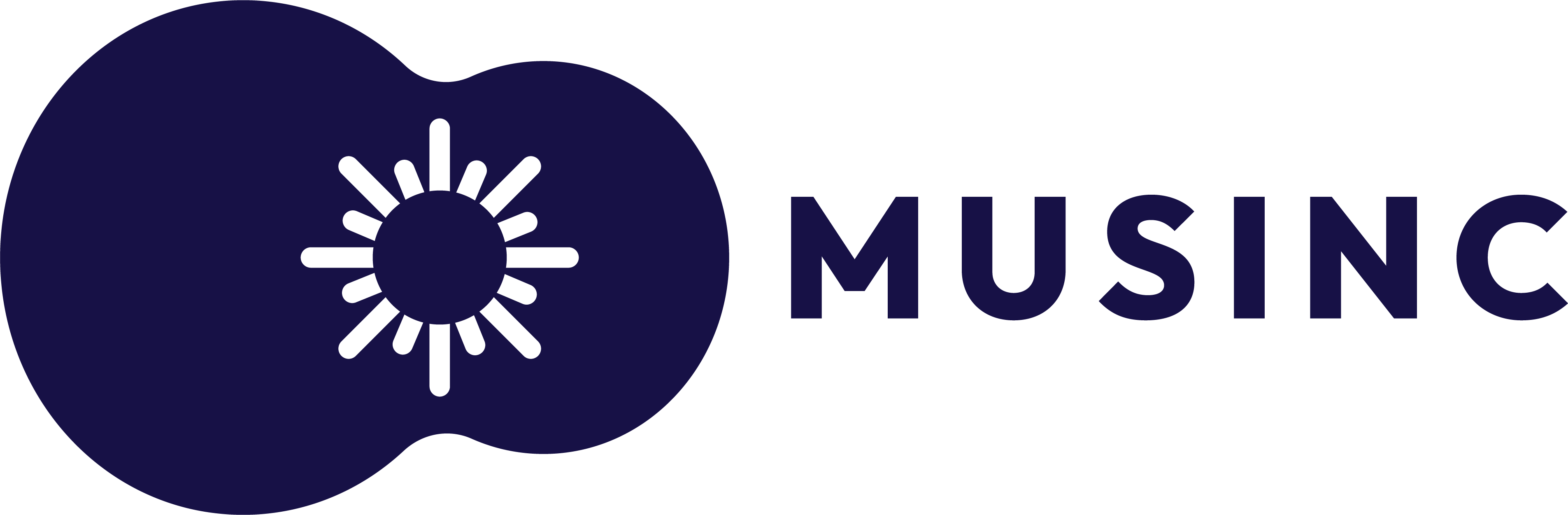 A purple logo with a guitar shape and the word 'MUSINC'