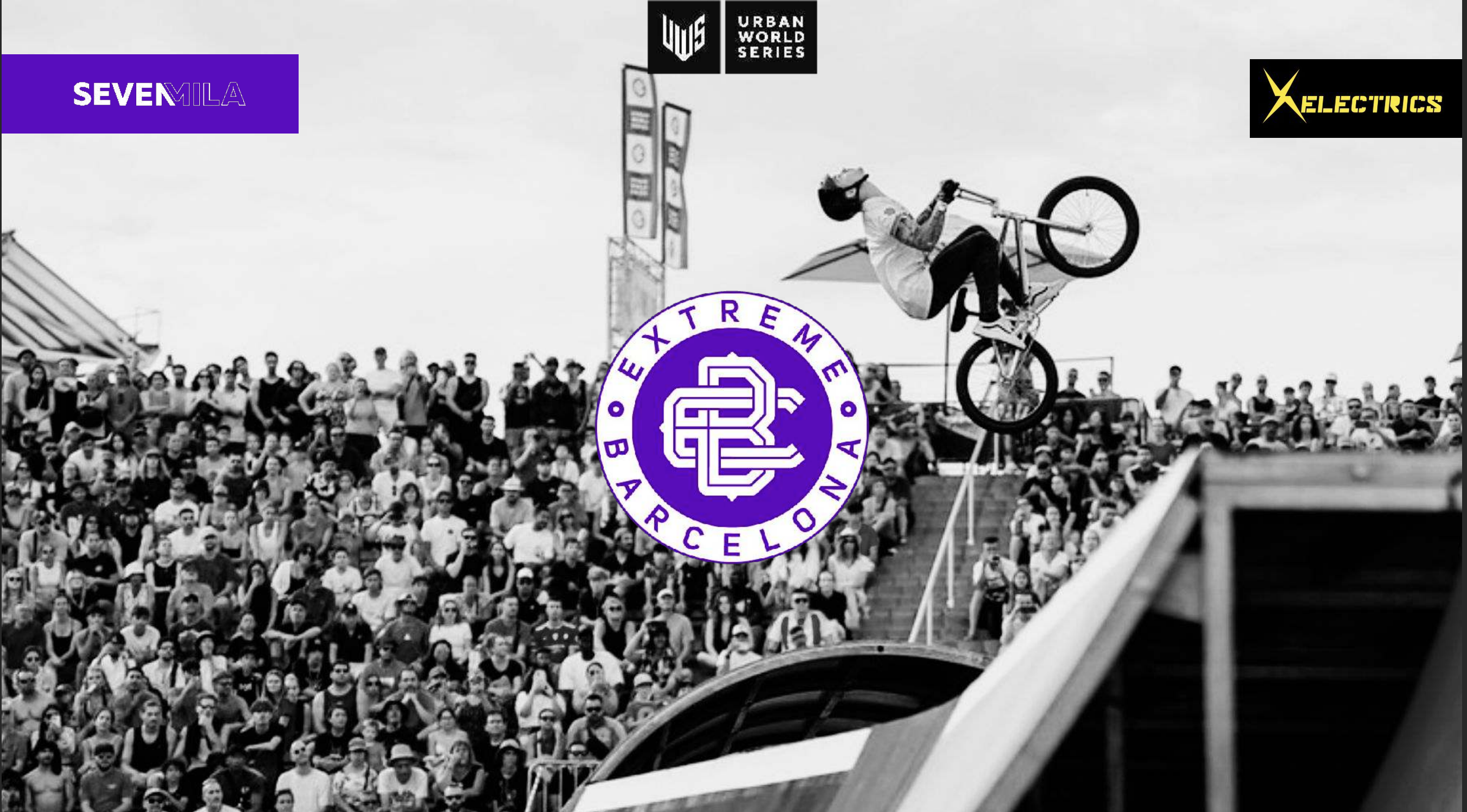 Extreme Barcelona 2026 – Rider de BMX realizando un truco sobre el público en el Parc del Fòrum