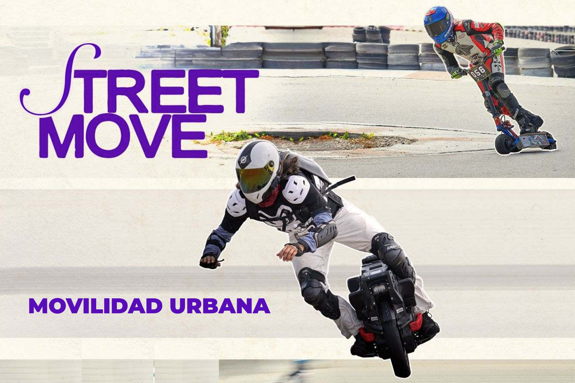 Riders de monociclo y scooter eléctrico en pista en el Street Move