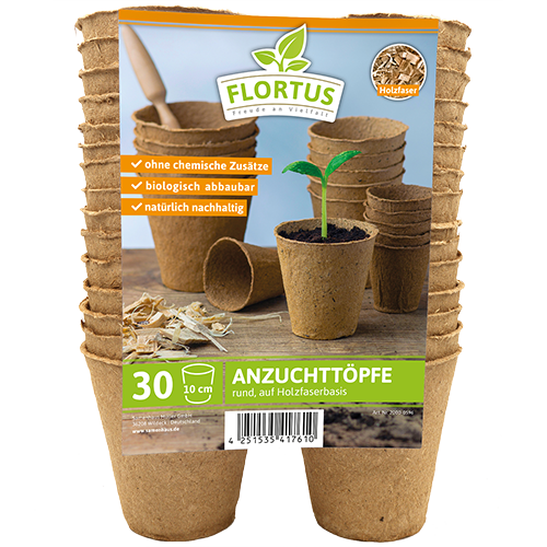 FLORTUS 10 cm Anzuchttopf rund auf Holzfaser Basis